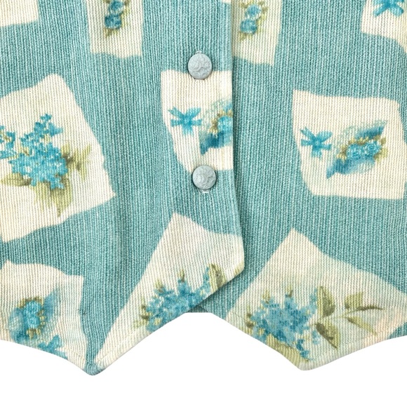 Vintage Blue & Cream Floral Retro Short Sleeve Button Up Shirt Blouse Top sz L - Picture 4 of 7